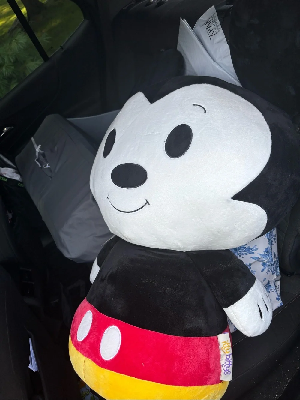 Disney-Inspired Black & White Plush Character Pillow - Red & Yellow Details